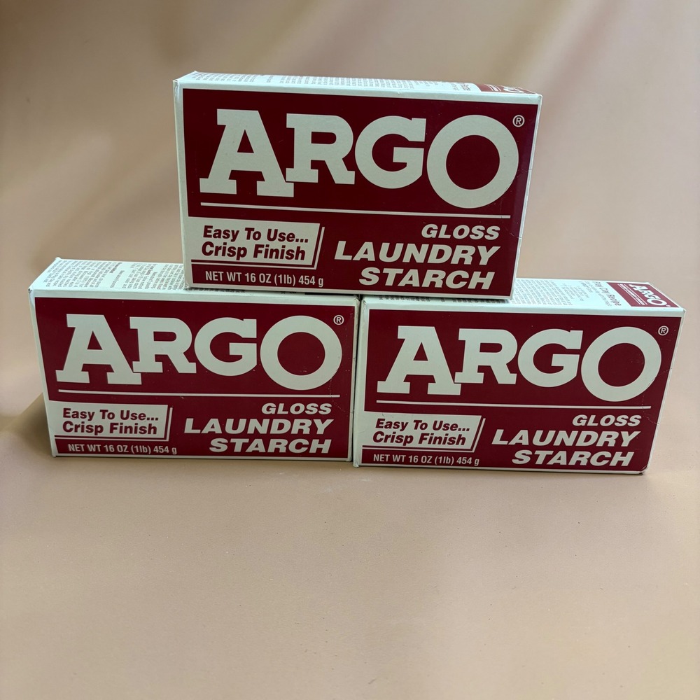 Argo Gloss Laundry Starch 16 oz Boxes Lot of 3 Crisp Finish NOS Ted Box